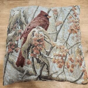 Cardinal Tapestry Pillow Seerey Lester 16x16” Birds Snowy Tree Blue Signed